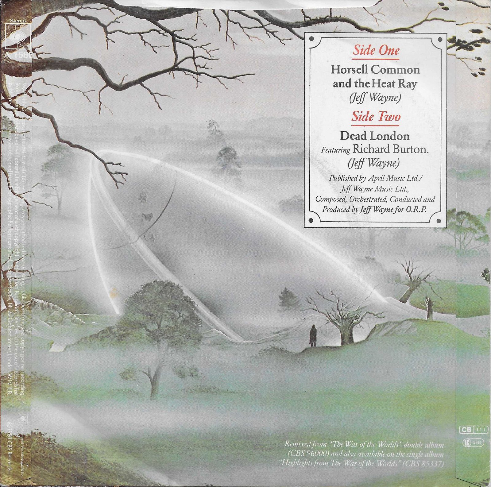 A 1589 Horsell Common and the heat ray Jeff Wayne from ITV, Channel 4 and Channel 5 library Back cover of A 1589